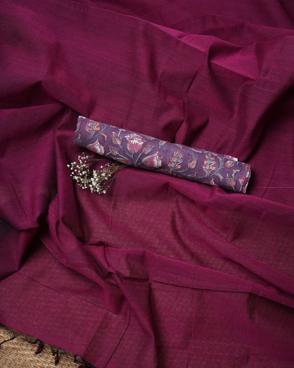 Purple colour traditional looking chanderi cotton saree