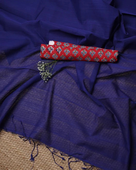 NAVY BLUE COLOUR TRADITIONAL LOOKING CHANDERI COTTON SAREE