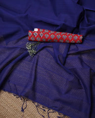 NAVY BLUE COLOUR TRADITIONAL LOOKING CHANDERI COTTON SAREE