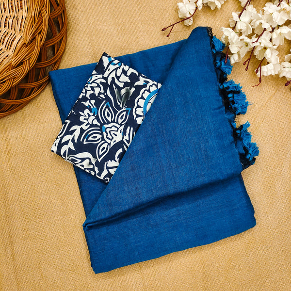BLUE COLOUR TRADITIONAL LOOKING COTTON SAREE