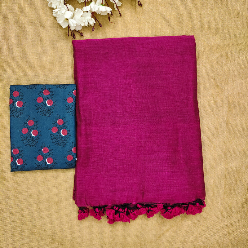 DARK PINK COLOUR TRADITIONAL LOOKING COTTON SAREE