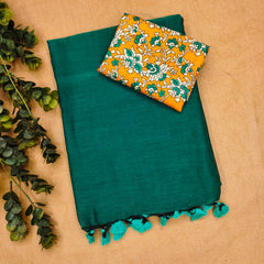 DARK GREEN TRADITIONAL LOOKING  COTTON SAREE