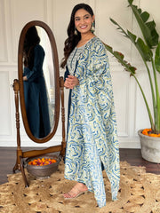 Blue Sequins Viscose Pant Suit With Bandhani Dupatta