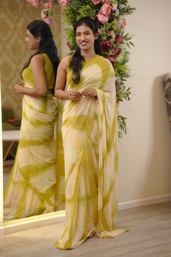 Pure georgette Light Green Shade tie and dye Saree