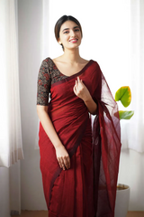 surpassing maroon color traditional looking chanderi cotton saree