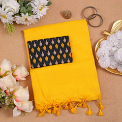 YELLOW HANDLOOM COTTON SAREE WITH PRINTED BLOUSE