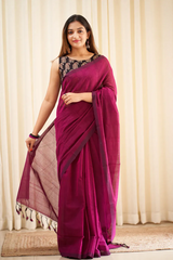 PURPLE COLOUR TRADITIONAL LOOKING CHANDERI COTTON SAREE