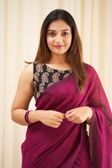 PURPLE COLOUR TRADITIONAL LOOKING CHANDERI COTTON SAREE