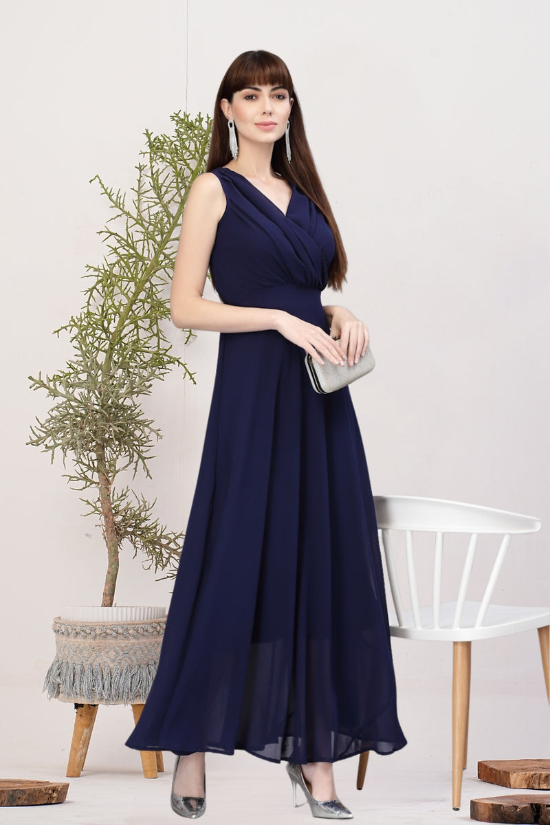 WOMEN FIT AND FLARE BLUE DRESS