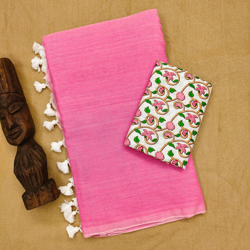 PINK COLOUR TRADITIONAL LOOKING COTTON SAREE