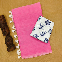 PINK COLOUR TRADITIONAL LOOKING COTTON SAREE