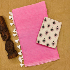 PINK COLOUR TRADITIONAL LOOKING COTTON SAREE