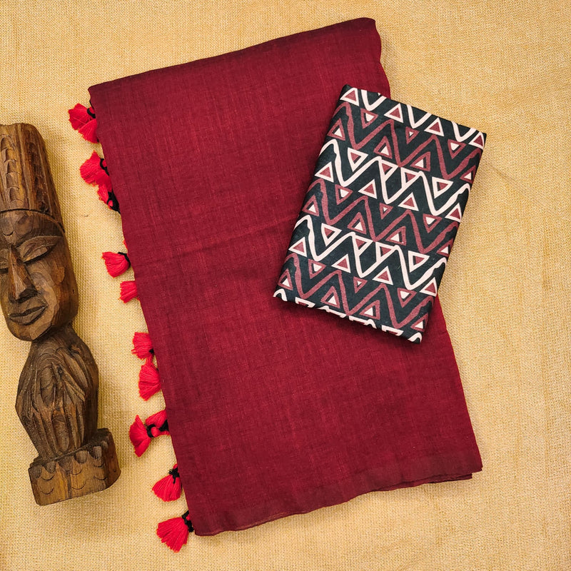 MAROON COLOUR TRADITIONAL LOOKING COTTON SAREE