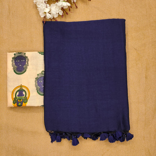 NAVY BLUE COLOUR TRADITIONAL LOOKING COTTON SAREE