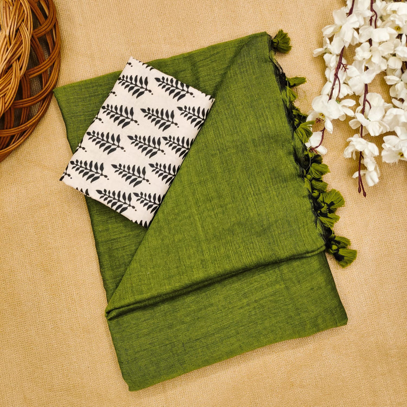 GREEN TRADITIONAL LOOKING COTTON SAREE