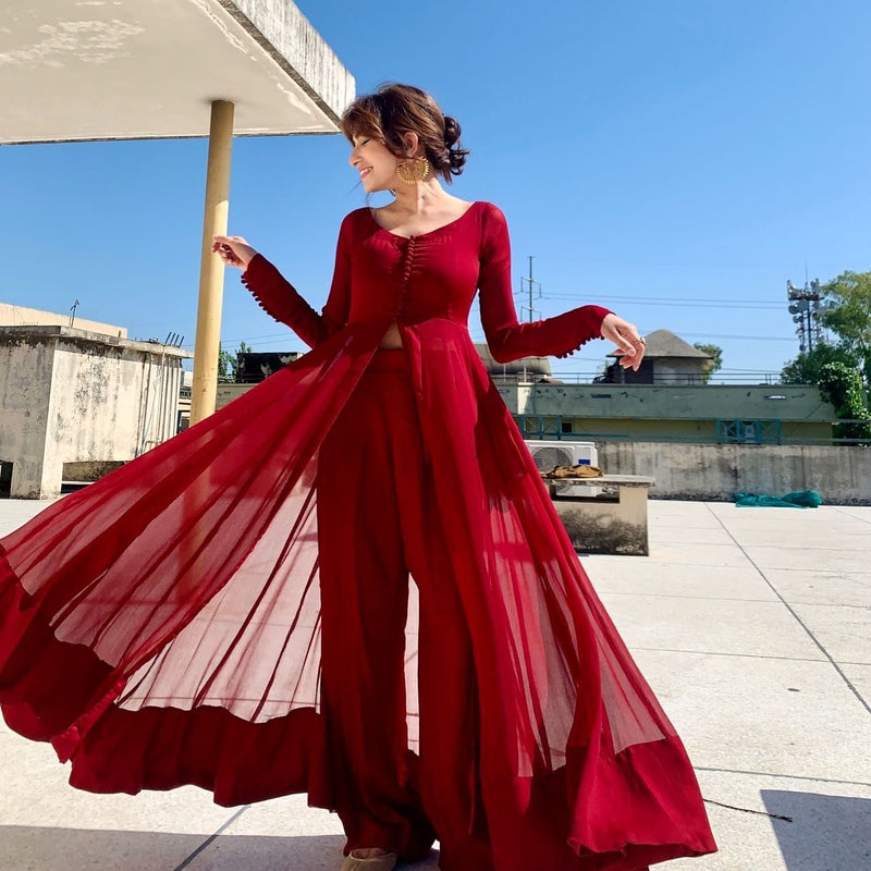 Red Elegant Georgette Silk Anarkali Suit with Modern Touch