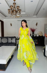 Lemon Green Color Digital Printed Anarkali Suit