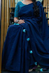 NAVY BLUE COLOUR TRADITIONAL LOOKING CHANDERI COTTON SAREE