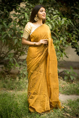 Mustard colour traditional looking Chanderi cotton saree