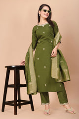 Mehndi Green  Kurta Set With Dupatta