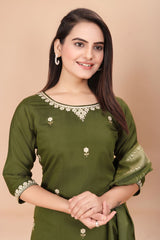 Mehndi Green  Kurta Set With Dupatta