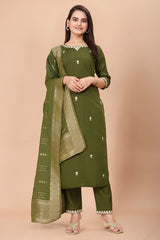 Mehndi Green  Kurta Set With Dupatta