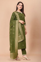 Mehndi Green  Kurta Set With Dupatta