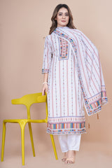 Off White Kurta Set With Dupatta