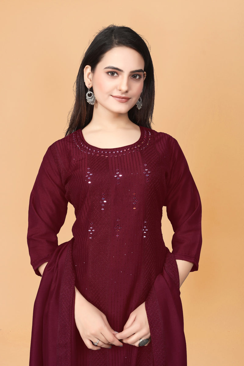 Maroon KURTA SET WITH DUPATTA