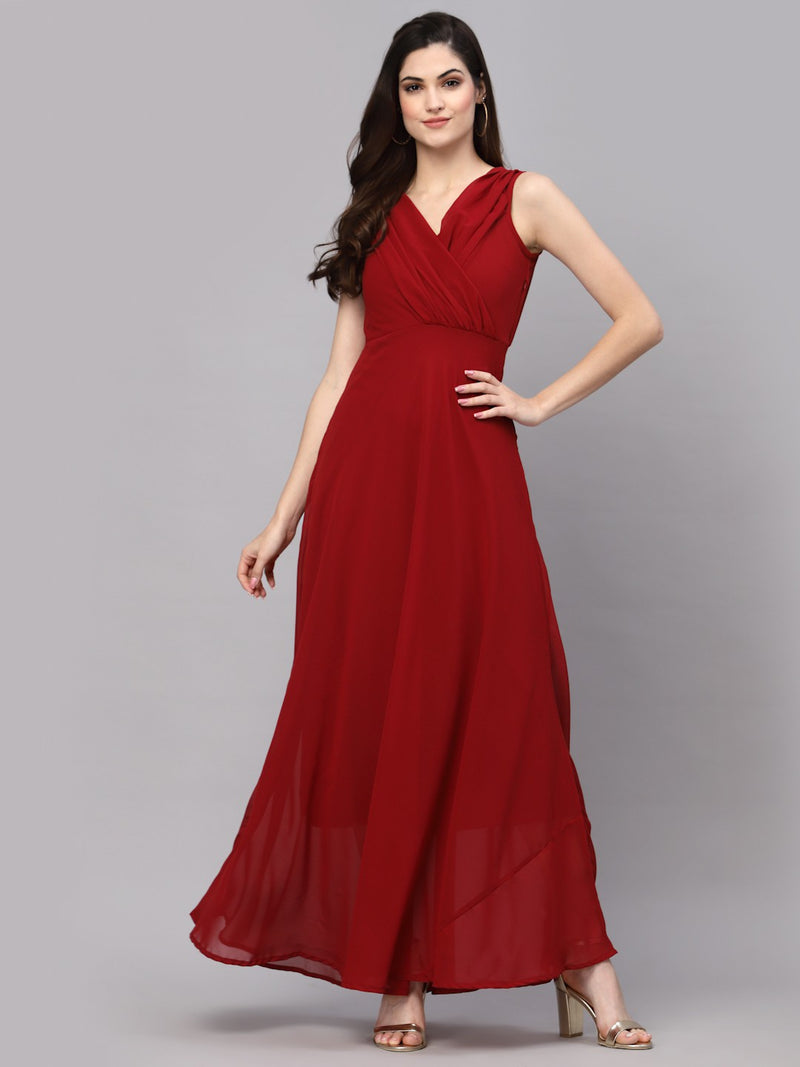 WOMEN FIT AND FLARE RED DRESS