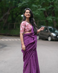 Purple colour traditional looking chanderi cotton saree