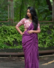 Purple colour traditional looking chanderi cotton saree