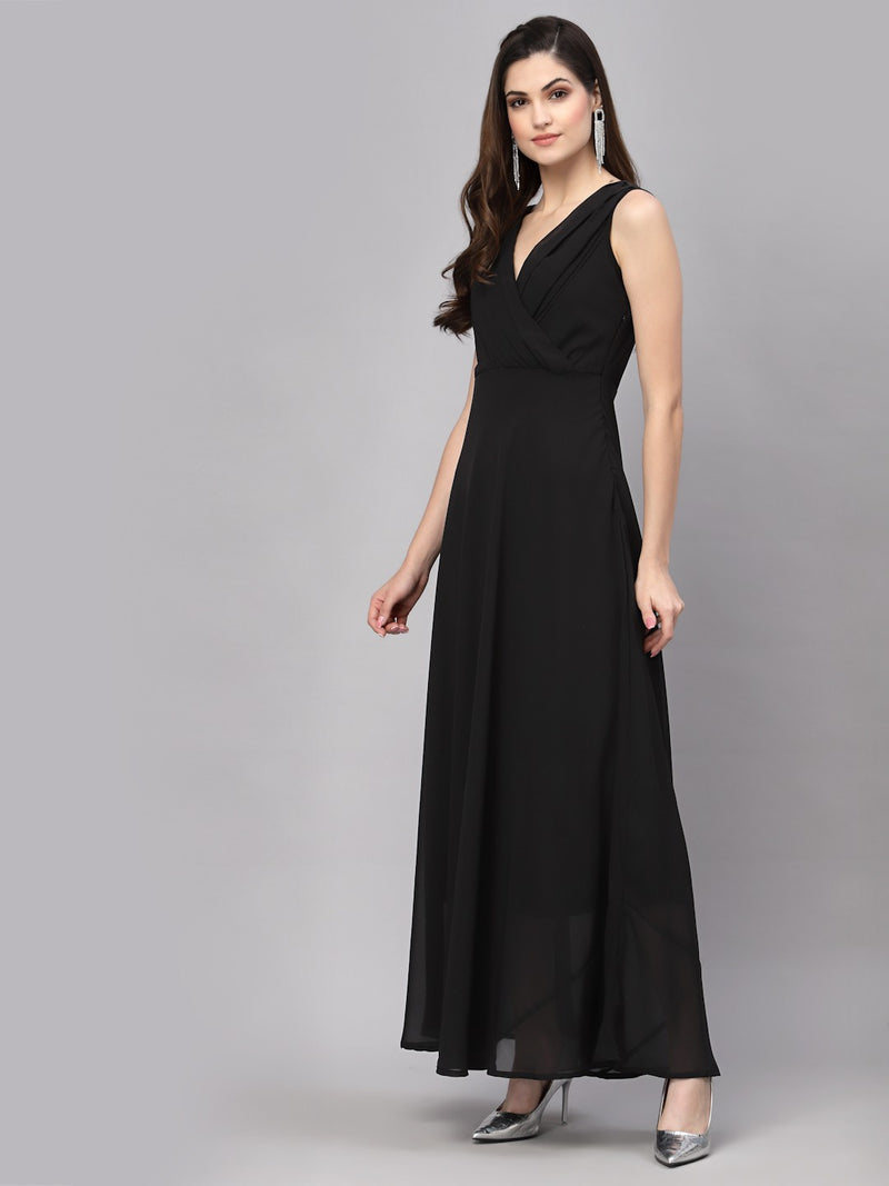 WOMEN FIT AND FLARE BLACK DRESS