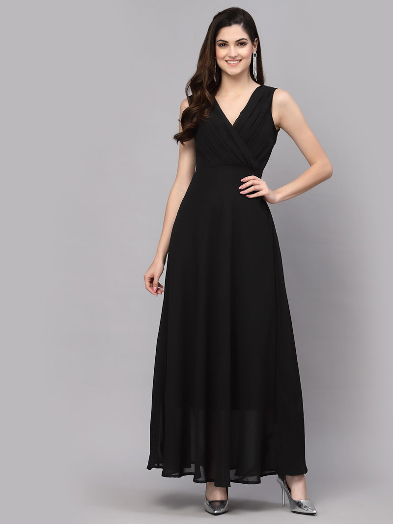 WOMEN FIT AND FLARE BLACK DRESS