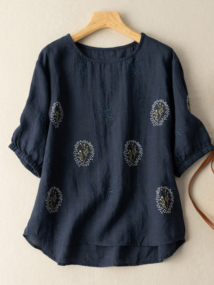NAVY BLUE EMBROIDERED CASUAL RAYON TOP