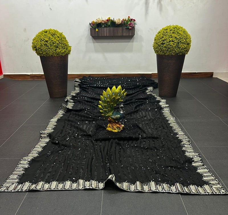 Black Sequin's Georgette Saree