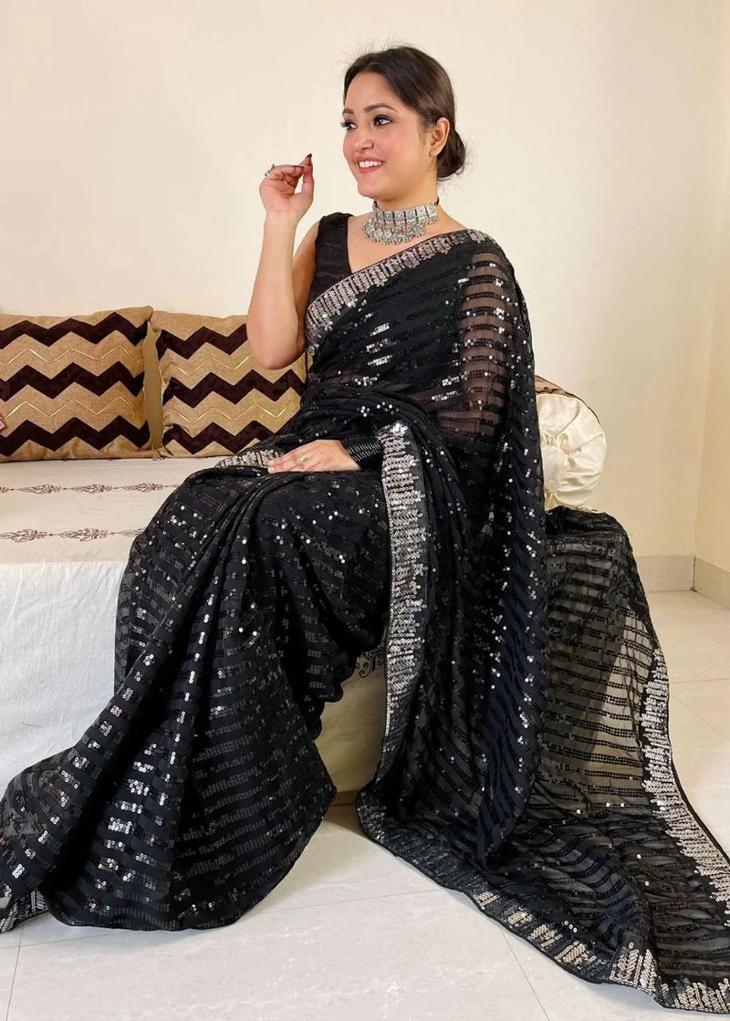 Black Sequin's Georgette Saree