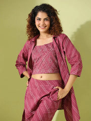 MYSTIC MAROON BHANDEJ COTTON 3 PEICE CO-ORD SET