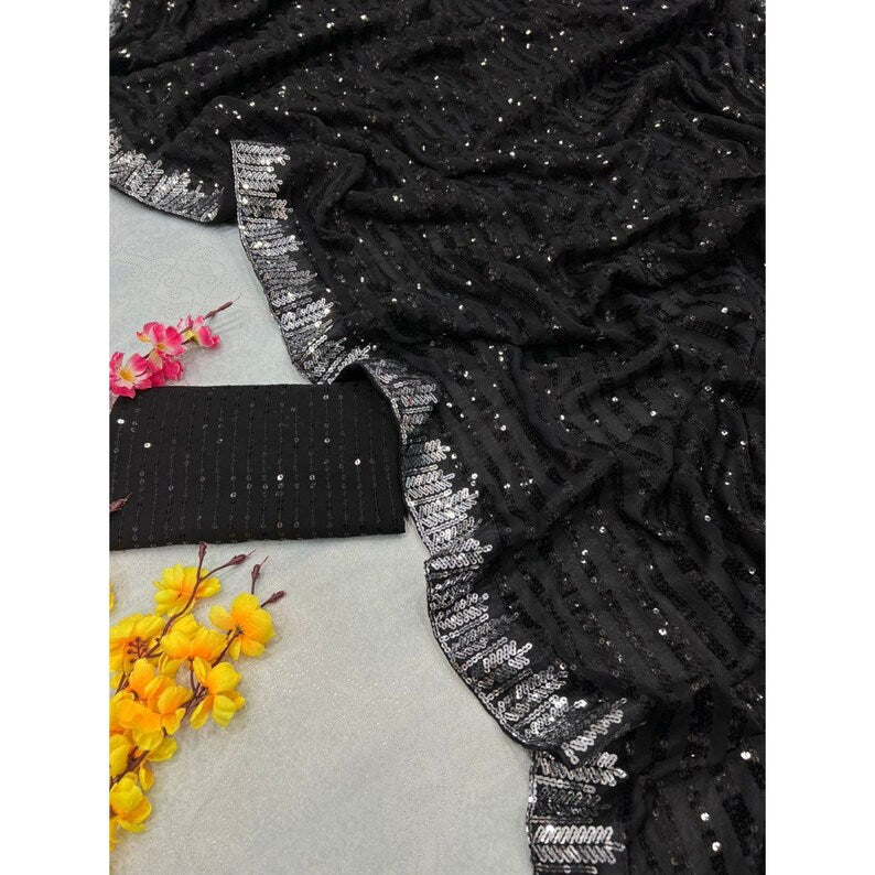 Black Sequin's Georgette Saree