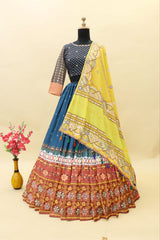 MULTI COLOR SOFT BUTTER SILK DIGITAL PRINTED LEHENGA CHOLI